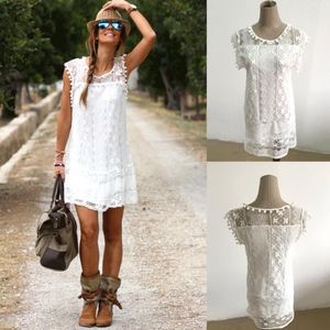 boho White Lace Dress